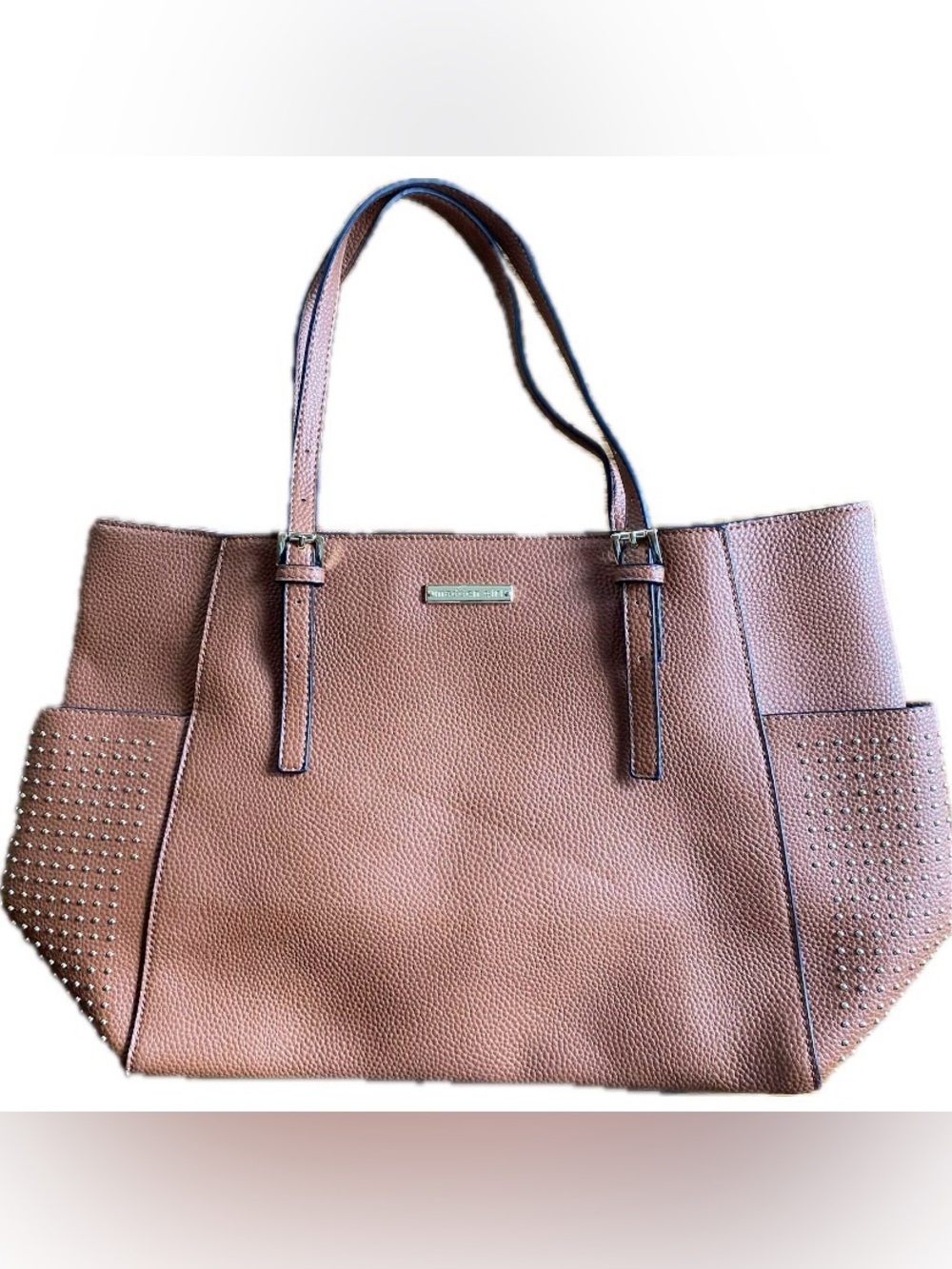 Madden Girl Pebbled dark tan Vegan Leather Studded Shoulder Tote Bag